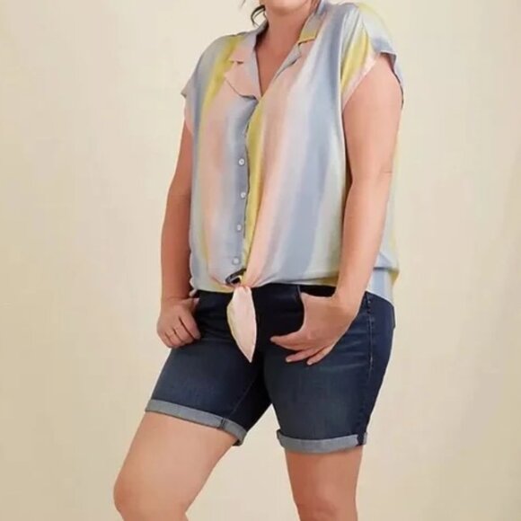 Torrid Challis Dolman Sleeveless Blouse Sz 3 Pastel Rainbow Crop Tie Shirt Top - Picture 1 of 4